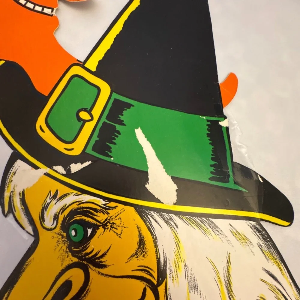 Vintage Beistle Halloween Witch Moon Decoration Die‎ Cut USA Spooky Decor *read
